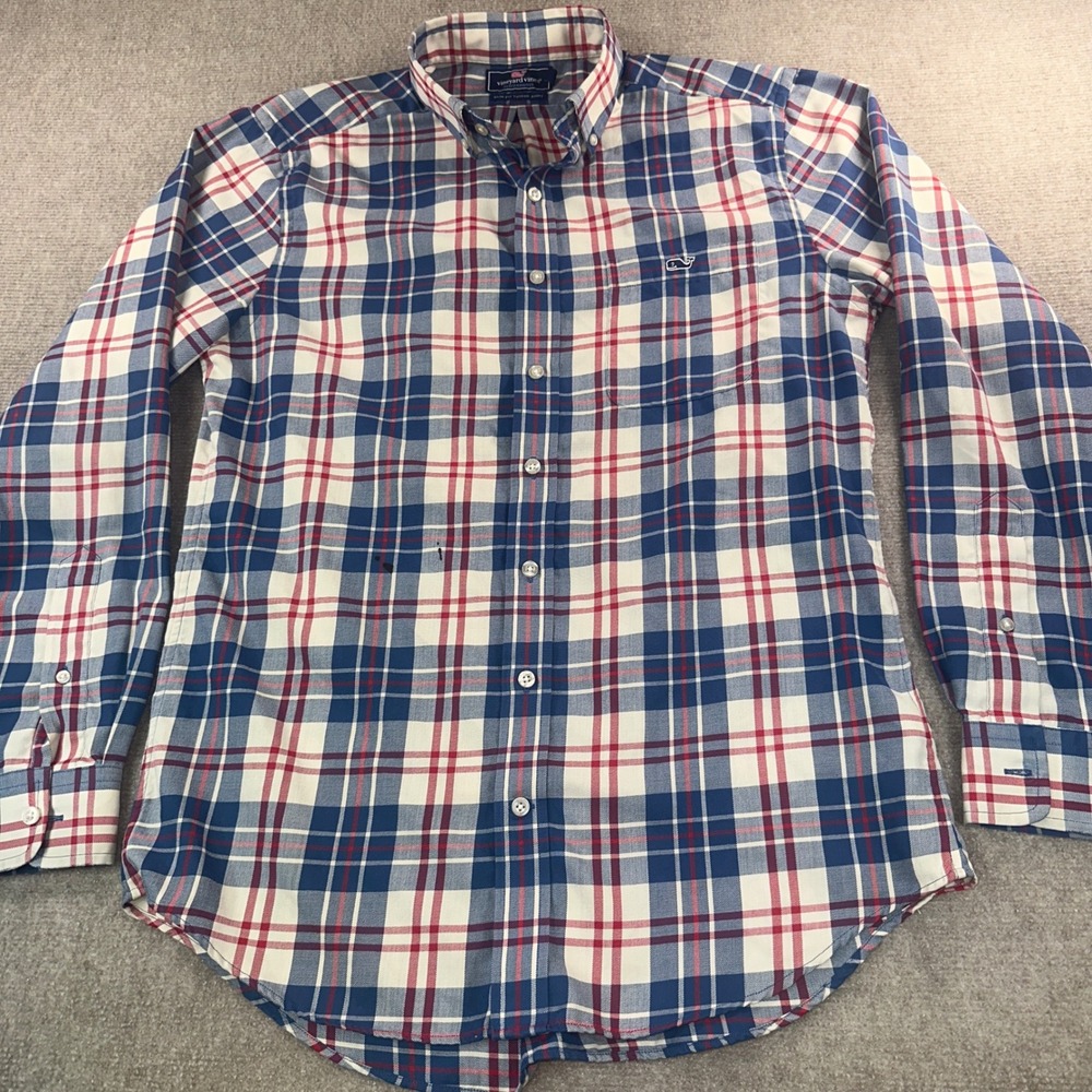 Vineyard Vines Performance Slim Fit Tucker Shirt Mens Blue Red Plaid Button Down